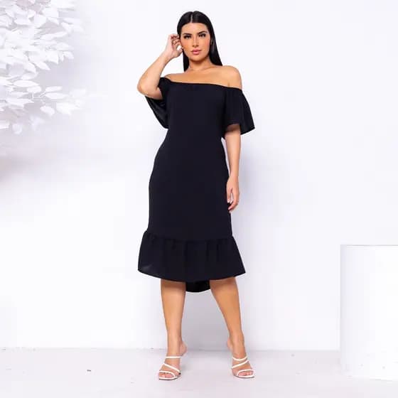 Vestido Em Viscose Ombro A Ombro
