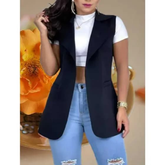 Max Colete Feminino Longo De Neoprene Moda Com Bolso Falso Colete Neopreme Com Bolso *COLETE NEOPREME