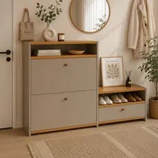 Dacon Sapateira Organizadora com Banco 2 Portas em MDF Cor Marrom com Cinamomo 30 Pares 120x78x22cm