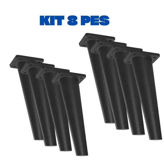 Kit 8 Pés Retrô de Plástico para Móveis Preto Suporte Resistente, Ideal para Madeira e MDF - Moveis