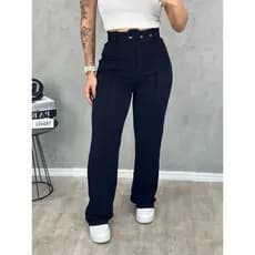Calça feminina pantalona moletinho cinto e bolso