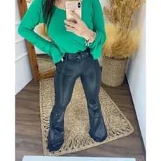 Calça Flare Cirrê Feminina Cintura Alta Justa – Brilho e Conforto