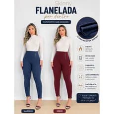 Calça Skinny Flanelada por Dentro Cintura Alta Montaria Feminina Inverno