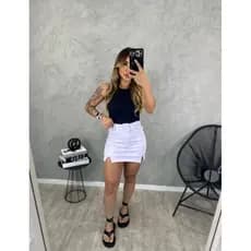 Short Saia Feminino Preto/Branco – Modela a Cintura