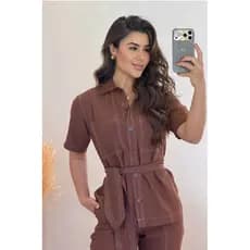 Conjunto Feminino Alfaiataria Pespontado – Camisa + Calça Social