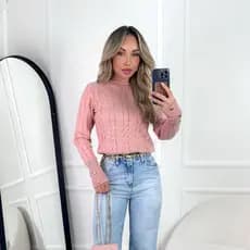 Blusa Feminina Estilosa Tricot Tranças Manga Longa Botões Roupa Feminina Blusa Feminina Elegante