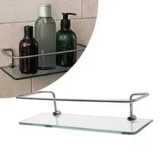 Porta Shampoo de Vidro e Metal Suporte De Banheiro 30cm Reto Vidro 6mm Prateleira Fixação Dupla