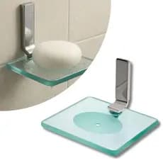Saboneteira de vidro reto 10x15cm com furo acessórios para banheiro