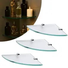 kit 03 Prateleiras Multiuso de Vidro e Metal 20x20x6 Para Banheiro Lavanderia Porta Shampoo