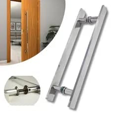 Puxador Duplo Inox p/ Porta De Madeira/vidro e Metalon Alumínio Pivotante Fácil Instalação