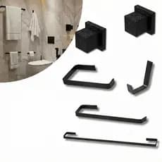 Kit Completo para Banheiro + 2 Acabamentos Quadrado Preto Matte Deca - Total 6 Peças
