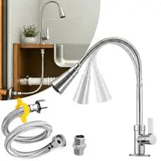 Kit Torneira Gourmet Cozinha Pia Bancada Flexível Cromada Bruen Com Engate Trançado Inox 60cm