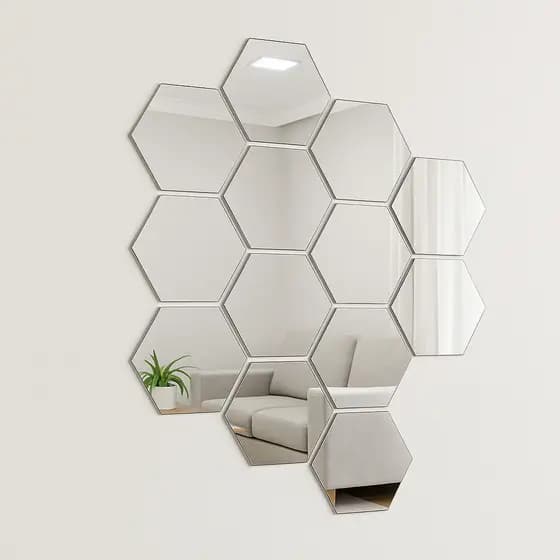 Kit Com 10 Espelho Decorativo Em Acrilico Em Formato De Hexagono 12x10cm Flexivel E Ecológico