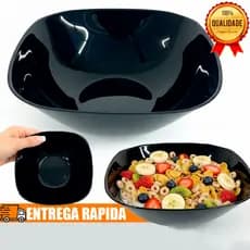 Tigela Bowl Quadrada Preta – Vidro Opaline Media Resistente para Sopas, Caldos e Cereais 600ml