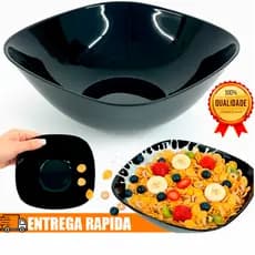 Tigela Bowl Quadrada Preta – Vidro Opaline Grande Resistente para Sopas Caldos e Cereais 1900ml