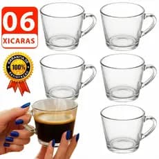 Jogo de Xicara 06 Peças Xicaras Sino Transparente Caneca Chá Café