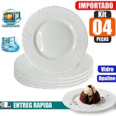 Jogo Kit 04 Pratos De Vidro para Sobremesa 19cm Opaline Branco Resistente