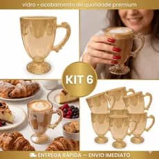 Kit Jogo de 06 Canecas Roma Ambar 190ml Capuccino Café canecas de vidro