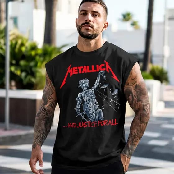 Camiseta Regata Machão Masculina Metallica Justice for All Regata Cavada Rock