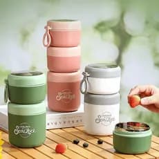 Kit Marmita Termica Inox 304 Vedação Antivazamento Empilhável Quente ou Frio