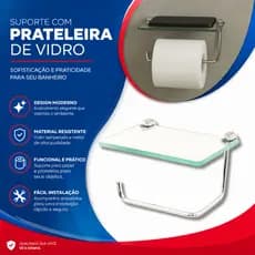Papeleira Porta Celular Porta Objetos De Vidro P/ Banheiro Fixação Dupla de Parede