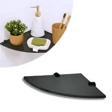 Prateleira de Vidro Porta Objetos 30cm Vidro Fumê com Fixação Dupla Preta de Parede Multiuso Porta Shampoo Canto