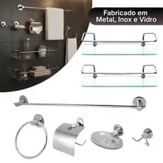 Kit Acessórios Para Banheiro Completo 05 Peças Inox com 02 Porta Shampoo Reto Incolor
