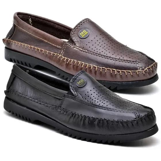 Kit 2 Pares de Sapato Mocassim Masculino De Couro Sintético Solado Tratorado