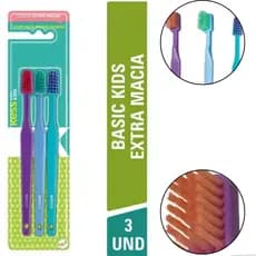 Escova Dental Kess Basic Kids Extra Macia cerdas extra macias de nylon polidas e arredondadas  ergonômica C/ 3 Unid