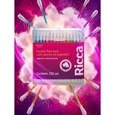 Cotonete Haste Algodão Flexível Ricca 150 Unidades Pote Maquiagem Higiene Bebê Orelha Limpeza Facial