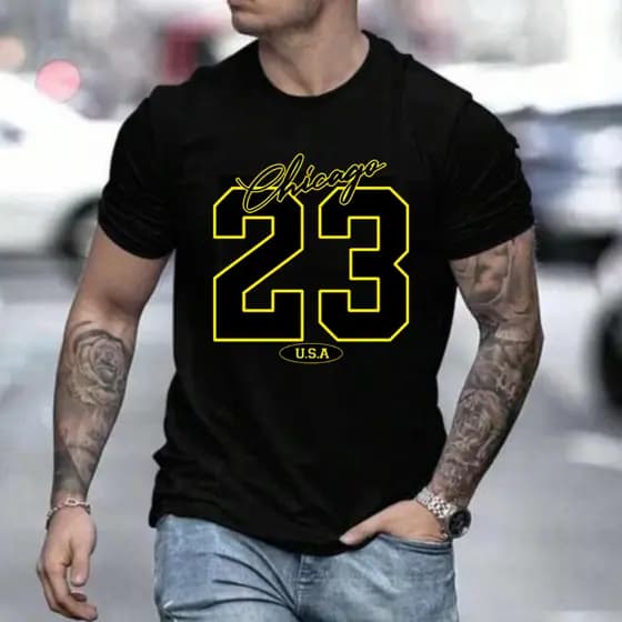 Camiseta Masculina Estampada Algodão Premium Blusa para Homem - Camisa com Estampa Chicago 23 em DTF
