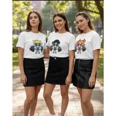 Kit 3 Camiseta Feminina Estilosa T-shirt Gola Redonda 100% Algodão Camisa Meninas Super Poderosas