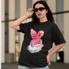 Camiseta Streetwear Oversized Camisa Coelho Promoção Feminina Algodao Premium Blusa Feminina
