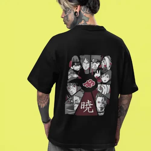Camisa Akatsuki Membros Anime Camiseta Oversized 100% Algodão Streetwear