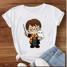 Camiseta Feminina Estampa Harry Potter Criança Coruja Camisa Estilosa Algodão Grosso Treino