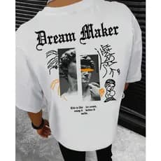 Camiseta OverSized Estampa Dream Maker Unissex Algodão Camisa Larga Costura Reforçada StreetWear