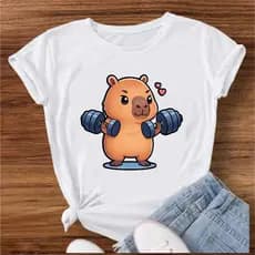 Blusa Feminina Estilosa Estampa de Capivara Academia Treino Camisa no Algodão Larga