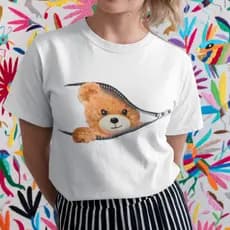 Camiseta 100% Algodão Premium Casual Urso Ziper T-shirt Blusa Envio Imediato