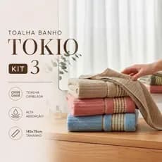 Kit 3 Toalha de Banho Tokio 100% Algodão 🛁 Super Macia & Alta Absorção