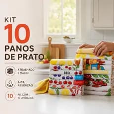 Kit 10 Panos de Prato Atoalhado Grande Super Absorvente 65x40cm 100% Algodão