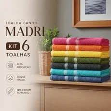 Kit 6 Toalhas de Banho Popular Madri Toalha Simples Ótima Absorção 60x120cm