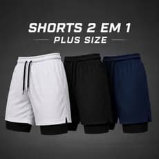 Shorts Masculinos 2 em 1 Plus Size Com Elastano Secagem Rápida Para Academia e Treino