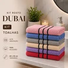 Kit 6 Toalhas de Rosto Dubai 100% Algodão 65x45cm Cores Sortidas