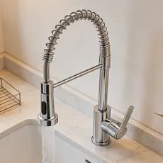 Torneira De Água Quente E Fria Com Mola De Saída Única Para Cozinha , Bico De Pulverização Estendido De Alça