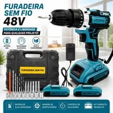 Parafusadeira Furadeira Sem Fio 48V, Kit com 2 Baterias, Carregador Bivolt e Maleta de Transporte