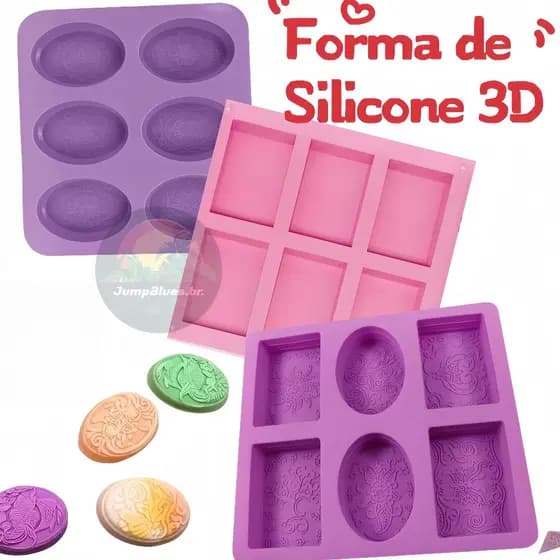 Forma de Silicone 3D são 6/4 Formas retangula e oval- Artesanal Flores Banheiro Cozinha- para bolo, Velas, sabonete Jump