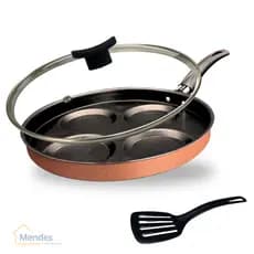 Frigideira 26 cm Divisória 4 Ovos Antiaderente Teflon Tampa de Vidro e Espátula Cor Rose e Preto