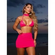 Conjunto Moda Praia com Top e Saia Curta Biquini Feminino Verão Viagem