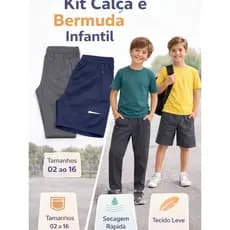 Kit Infantil Calça e Shorts Unissex 02 ao 16 Anos Conjunto Infantil Confortável Tecido Leve Secagem Rápida Calça Infanti