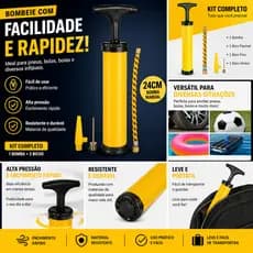 Bomba de Ar Manual 24cm Portátil com Bicos para Bola Futebol Vôlei Basquete Boia Inflador